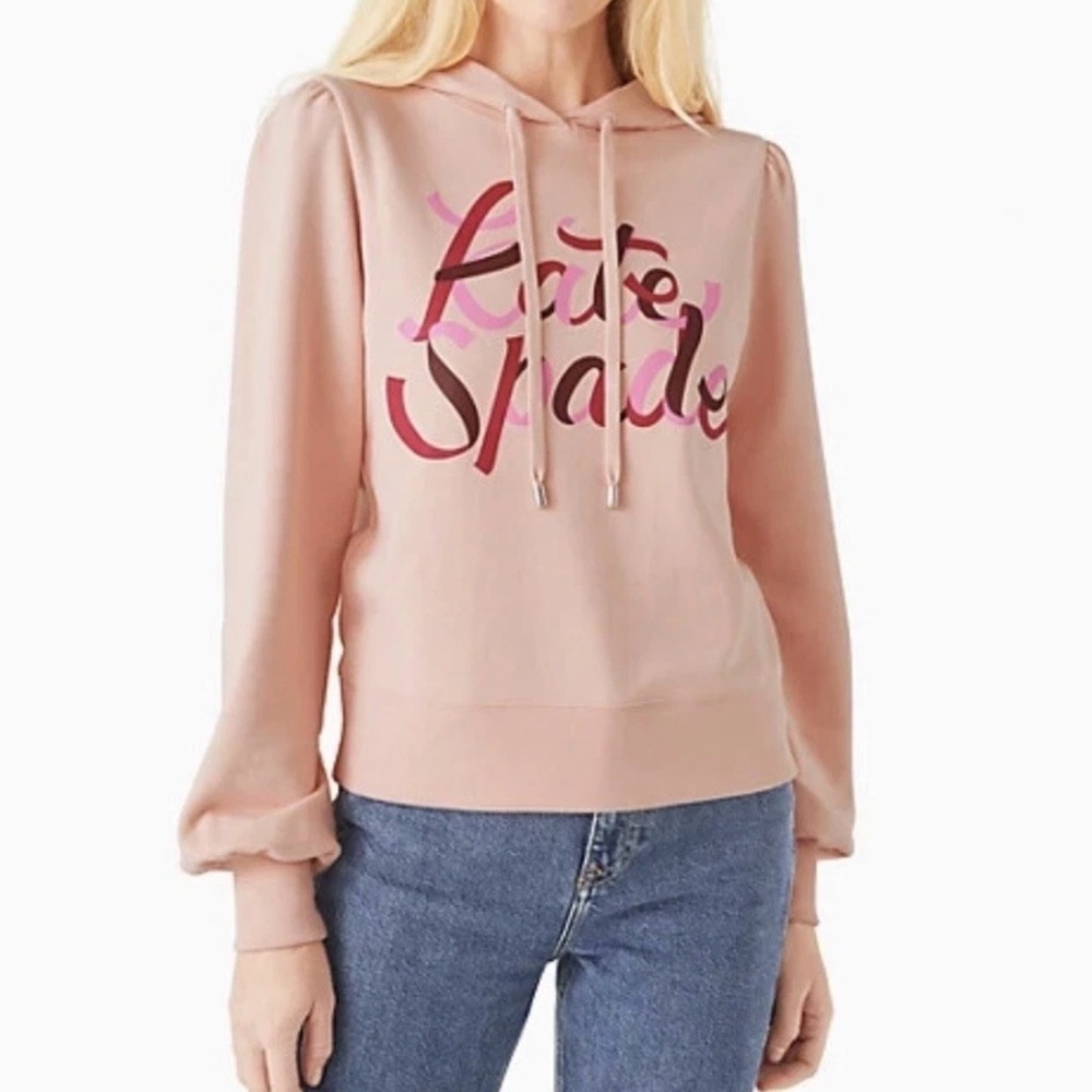 Kate Spade Womens Ribbon Hoodie Size Medium Pink Ruby Cotton French Terry